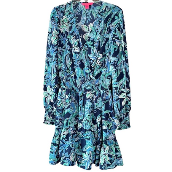 Lilly Pulitzer Cristiana Stretch Dress High Navy Take it or Leaf it Women’s 12 - Picture 4 of 13